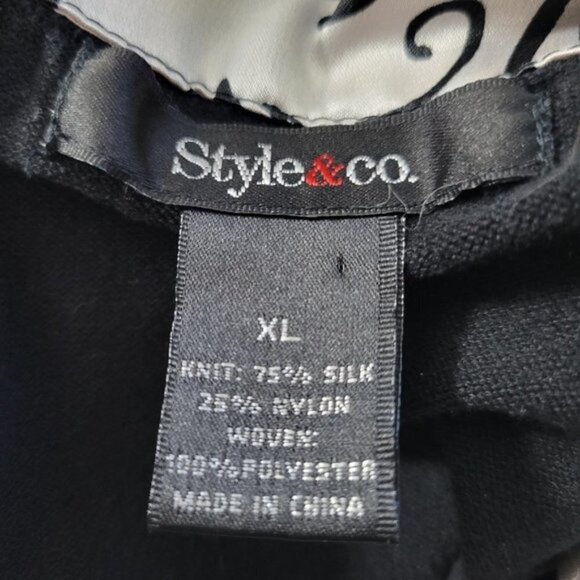 Style & Co. Layered Blouse 75% Silk Nylon Mock XL vest Knit top black white EUC - Picture 10 of 10